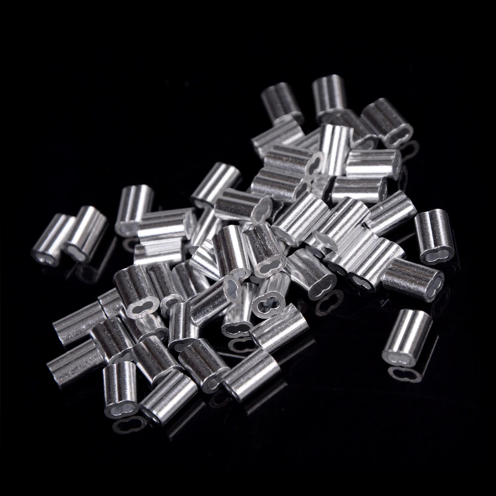 

50 Pcs Steel Wire Rope Aluminum Ferrules Sleeves Silver Tone 1.5mm