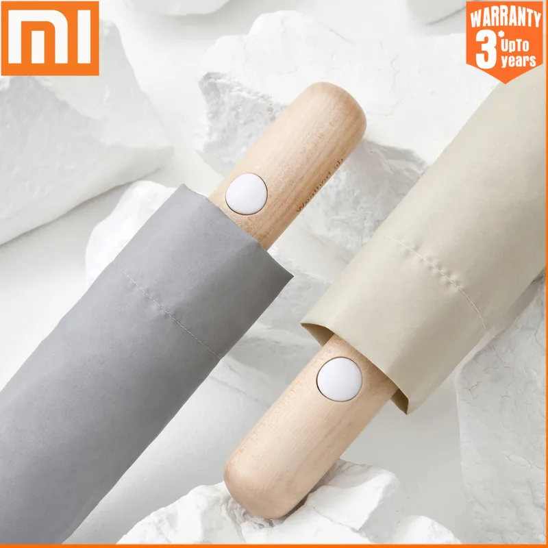

Xiaomi Wooden Automatic Umbrella Three Folding Umbrella Women Rain Windproof 112Cm Golf Big Parasol Japanese Portable Umbrella