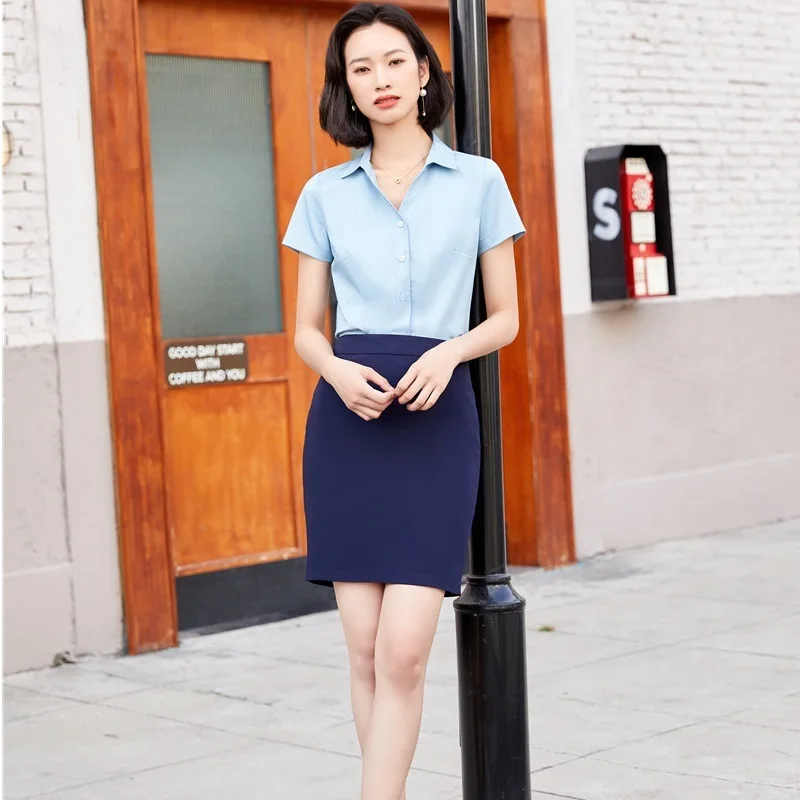 New 2021 Women Two Pieces Casual Interview Suit with Slim Skirt and V-neck Blouse Novelty Green Female Office Ladies Shirt Suits