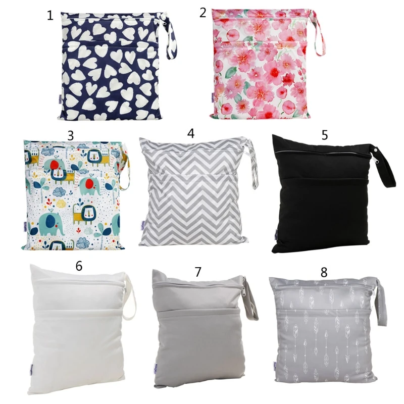 

J2FF Wet Dry Bag With Two Zippered For Baby Diapers Nappies Waterproof Reusable Washable 31cmx34cm