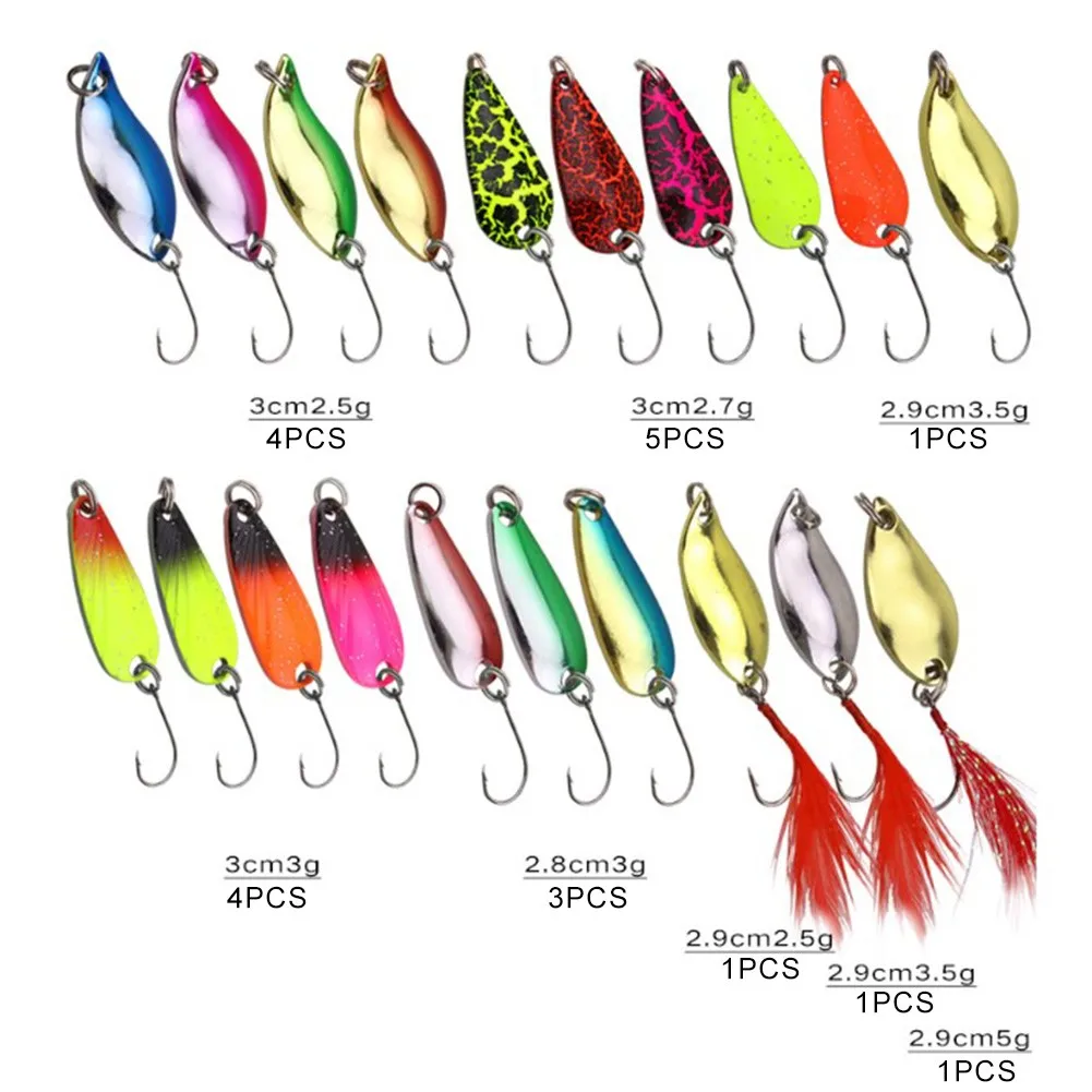 

20pcs/Set Colorful Fishing Spoon Lure Corrosion-Resistant 360-Degree Spinner Baits Hooks Portable Sequins Kits