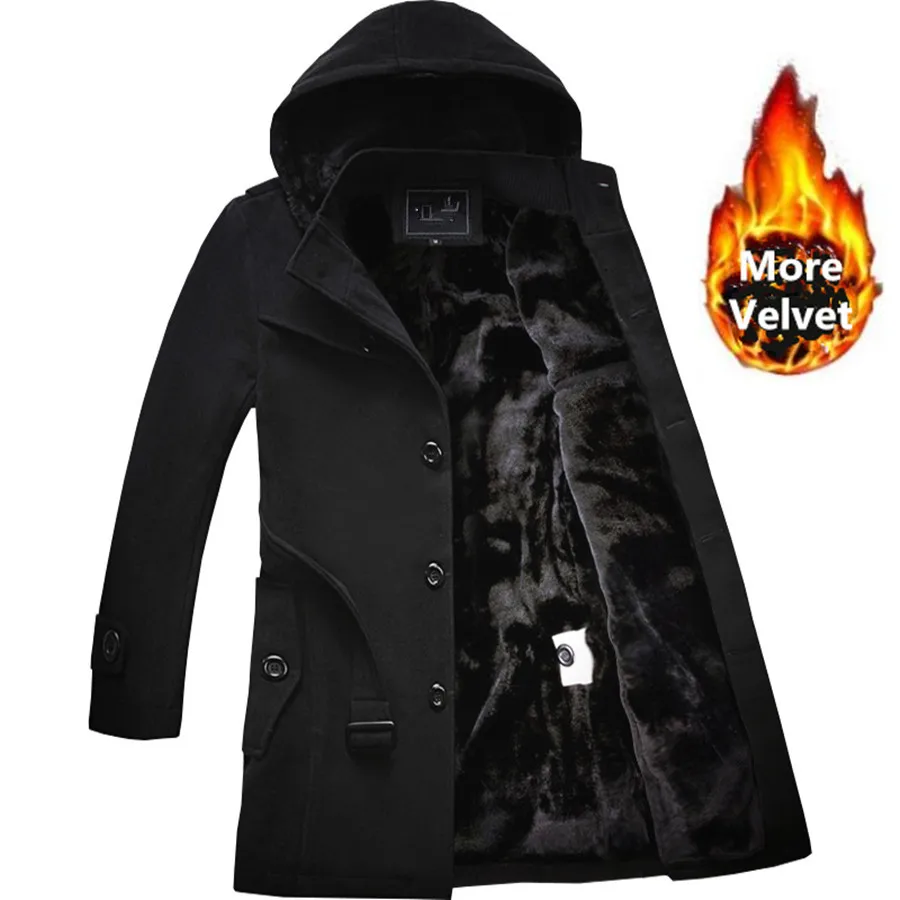 

2019 Winter Trench Coat Men Fashion Long Overcoat Coat Thick Men's Clothing Size 4XL Wool Jackets Warm Black Coat Plus Size 6XL