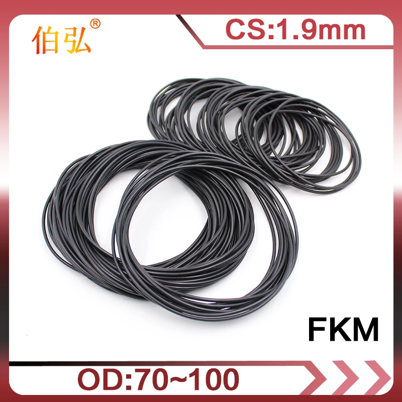 

1PC Rubber Ring Black FKM/Viton O-rings Seals 1.9mm Thickness OD70/72/75/80/85/90/95/100mm O Ring Gasket Oil Ring Sealing Washer