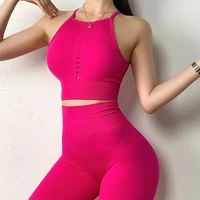 yushuhua 2 pcsset seamless women sport suit gym gather bra breathable fitness vest and scrunch butt leggings yoga set