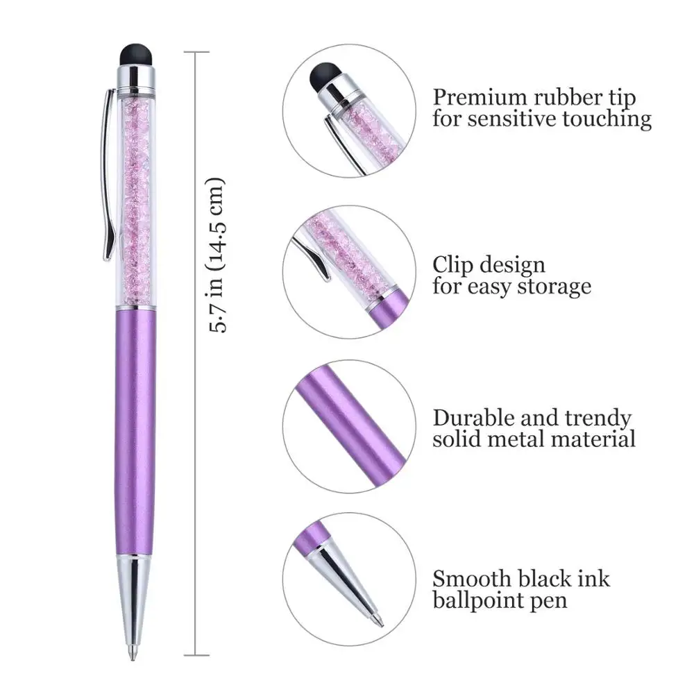 10pcs/lot Crystal Stylus Pen Diamond Ballpoint Pens Stationery Ballpen 2 In 1 Crystal Touch Screen Pen for Capacitive Screen