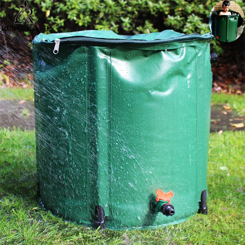

98l Rain Barrel Collapsible Rainwater Harvest Water Tank Garden Strong Pvc Foldable Collection Tank Container with Runoff