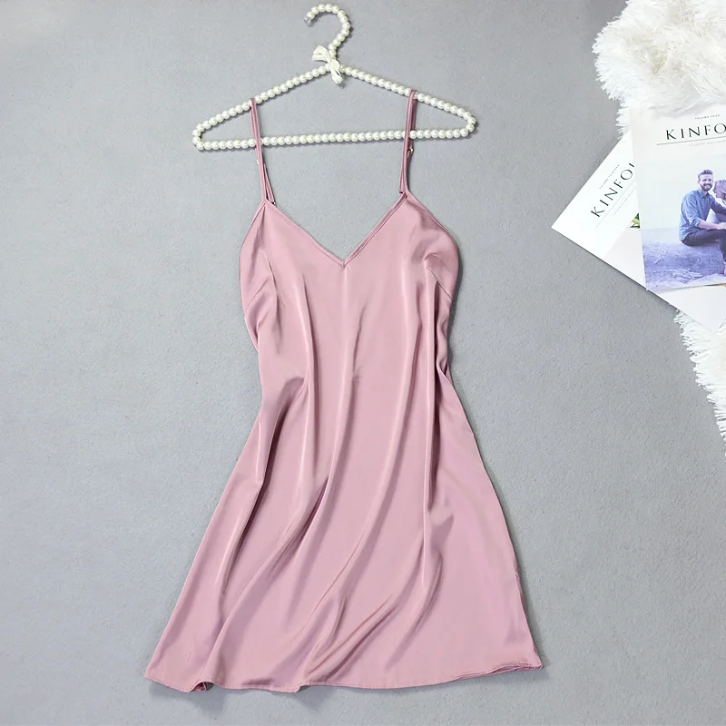 Шелковая ночная рубашка с глубоким v образным вырезом Сексуальная атласная