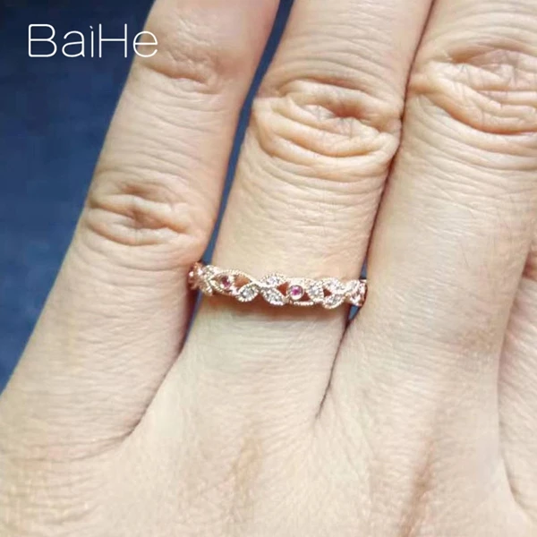 BAIHE Solid 14K розовое золото(AU585) 0.2CT Certified H/SI круглые натуральные бриллианты и рубины обручальное кольцо модные ювелирные украшения Подарочное кольцо