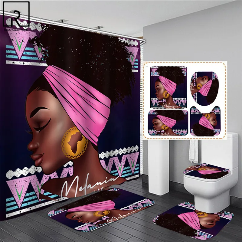 african american black women print shower curtain set waterproof bathroom curtains soft anti slip bath rugs toilet cover carpets free global shipping