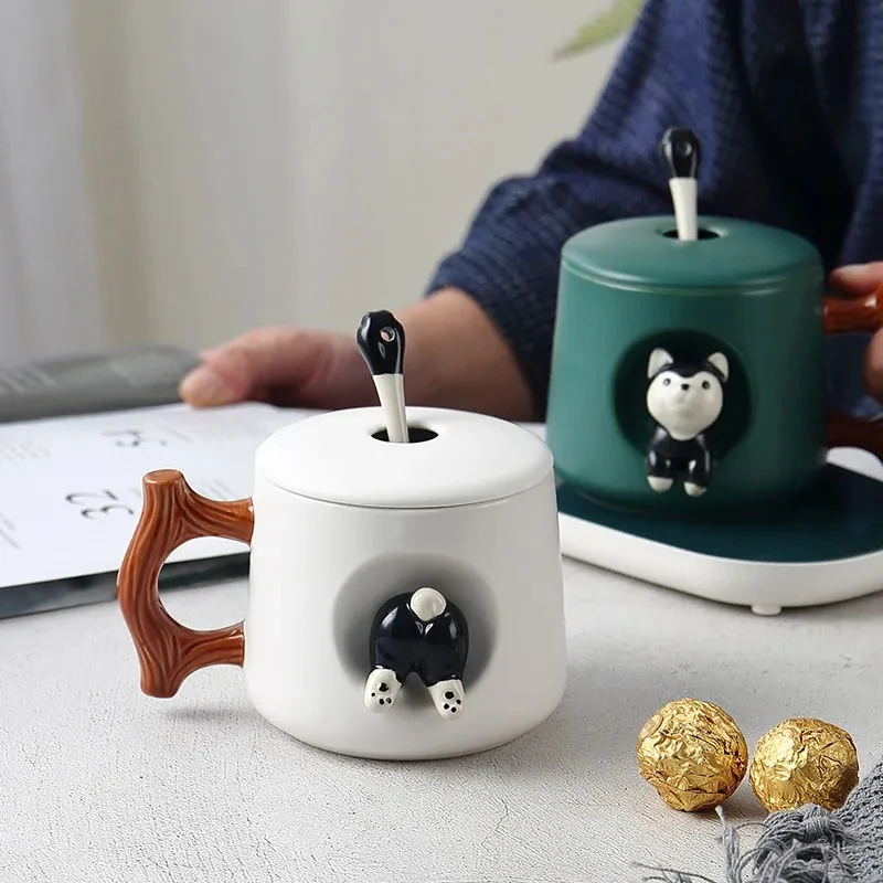 

INS Shiba Inu Akita DOG 450ML CERAMIC COFFEE TEA MUGS CUP WITH LID AN SPOON NORTH EUROPE STYLE FASHION DESIGN