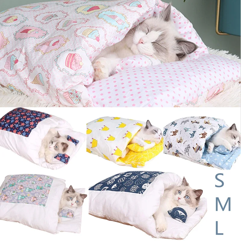 

Removable Dog Cat Bed Cat Sleeping Bag Sofas Mat Winter Warm Cat House Small Pet Bed Puppy Kennel Nest Cushion Pet Products