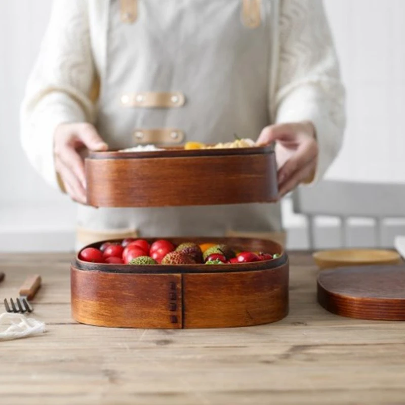 

Japanese-Style Split Double-Layer Bento Box Simple Wooden Lunch Box Student Lunch Box Sushi Box Wooden Tableware Box