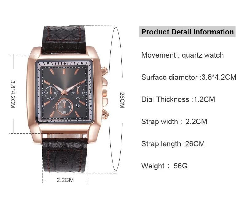 

Horloges Mannen Luxury Rectangular Dial Watch Men Sport Military Leather Calendar Wristwatch Male Quartz Clock Saat Dropshipping