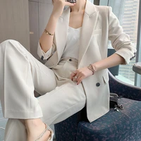 100 kg womens m 5xl high quality trouser suit 2 piece suit double breasted jacket elegant high waisted wide leg pants