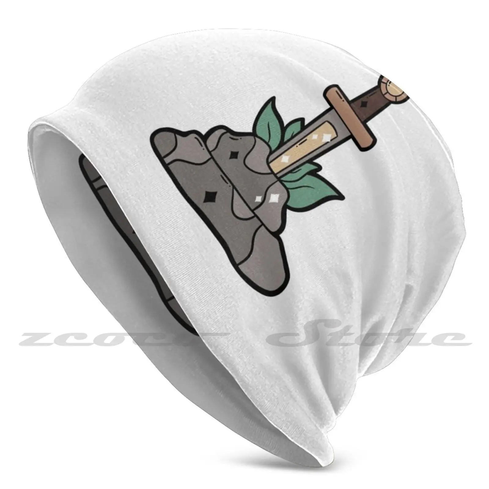 

Вязаные головные уборы с индивидуальным рисунком, искусственный Эластичный Мягкий головной убор, меч Мерлина, камень