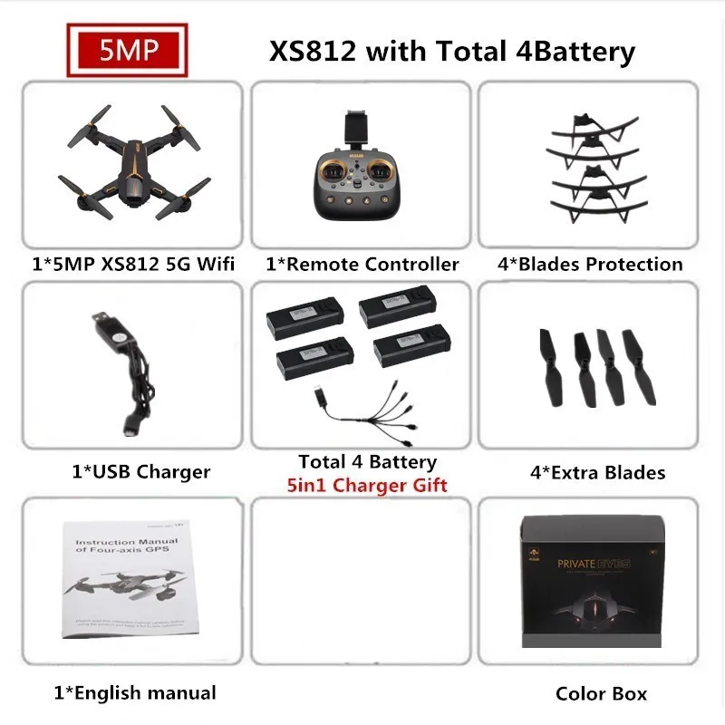 4 Color Box 5MP VISUO XS812 Радиоуправляемый Дрон 4K gps Дроны с 5G WiFI FPV камера Вертолет следим за мной складной Квадрокоптер VS F11 SG906 - Цвет: 4 Color Box 5MP