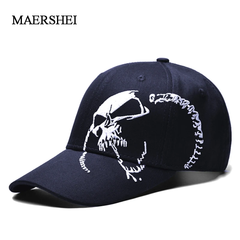 Бейсбольная кепка Maershei из хлопка с вышитым черепом Snapback модная спортивная шапка