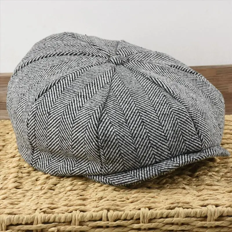 6 Color high quality Wool Tweed Newsboy Cap for Men Women Herringbone 8 Panel Apple Caps Cabbies Hats Woolen Headpiece Beret