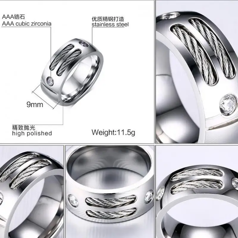 Мужские витые классические кольца из нержавеющей стали с камнями CZ уникальные