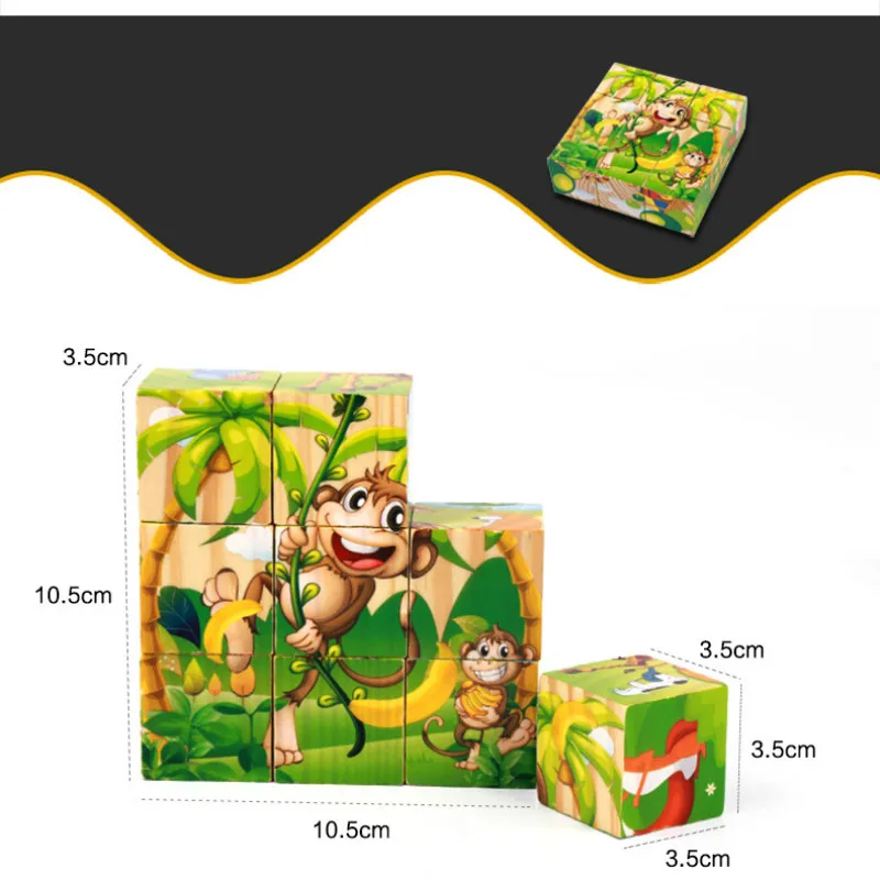3D деревянные строительные блоки животные детская головоломка образовательные