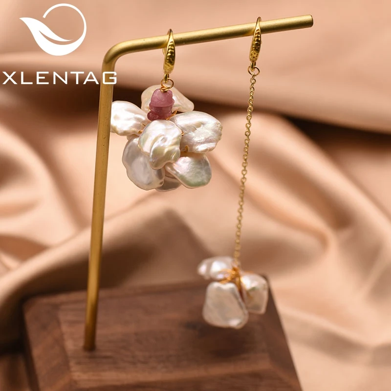 XlentAg Высокое качество пресной воды белый жемчуг ассиметричные серьги для женщин влюбленных оригинального
