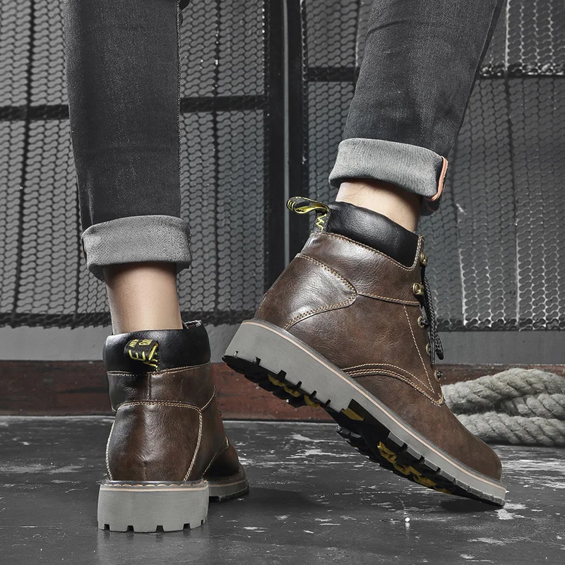 Мужская обувь Ботинки из натуральной кожи с круглым носком модная Уличная Martin в