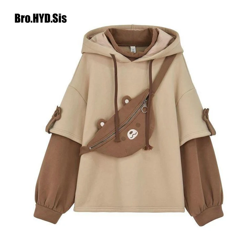 Женская толстовка с капюшоном Kawaii в стиле Харадзюку длинным рукавом-фонариком