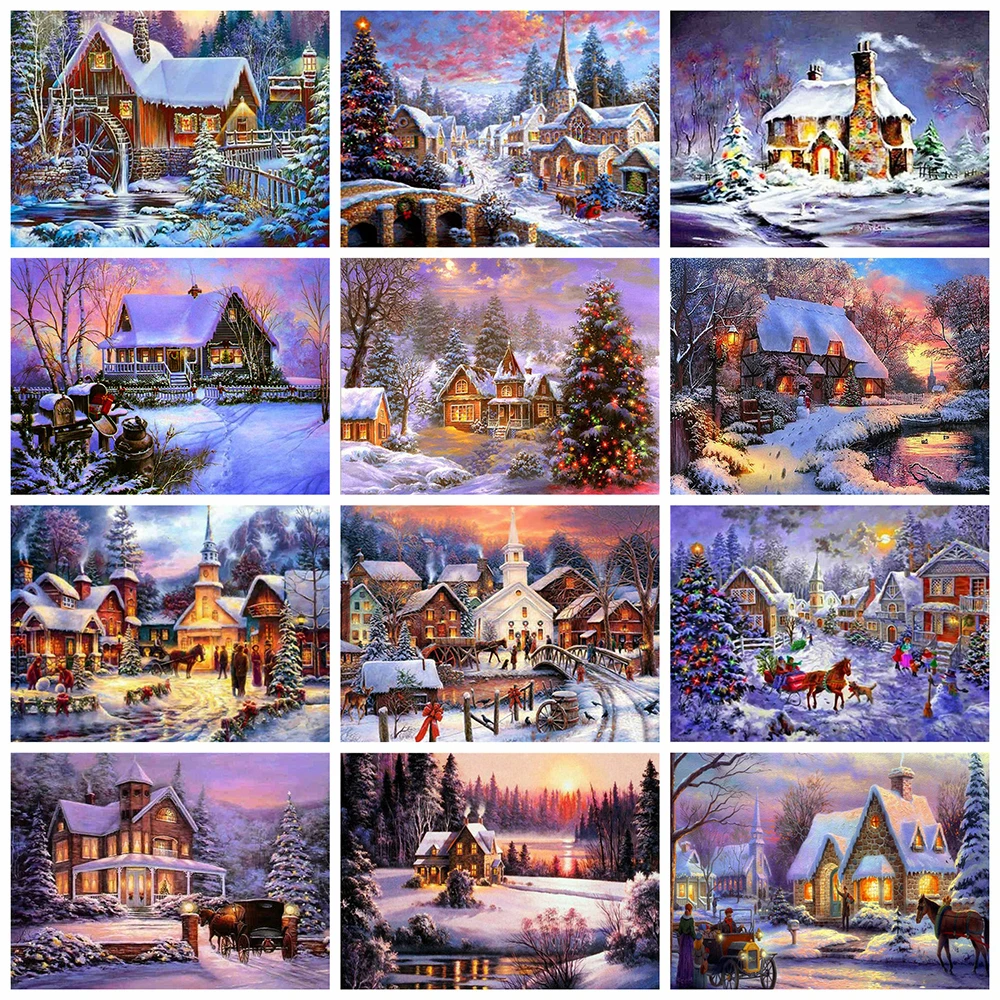 

HUACAN 5D DIY Diamond Painting House Landscape Full Square Drill Diamond Embroidery Winter Handmade Gift Home Decor