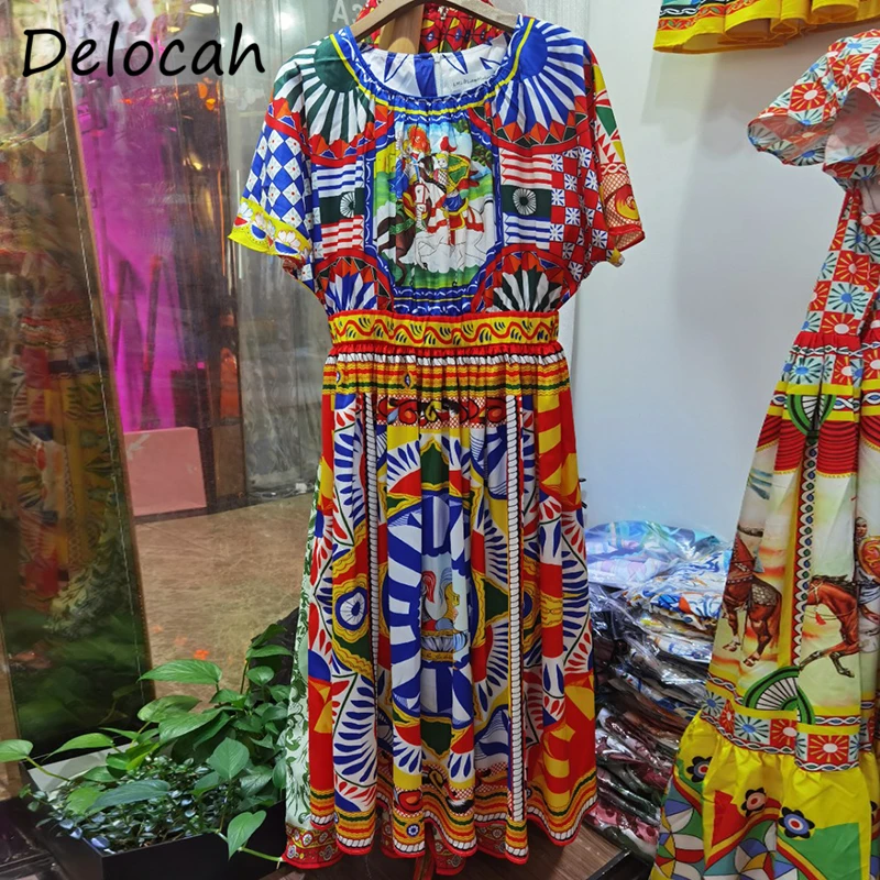 

Delocah новые 2021 летние женские модные взлетно-посадочной полосы вечерние миди платье с рукавами «летучая мышь» с завышенной талией, с винтажн...