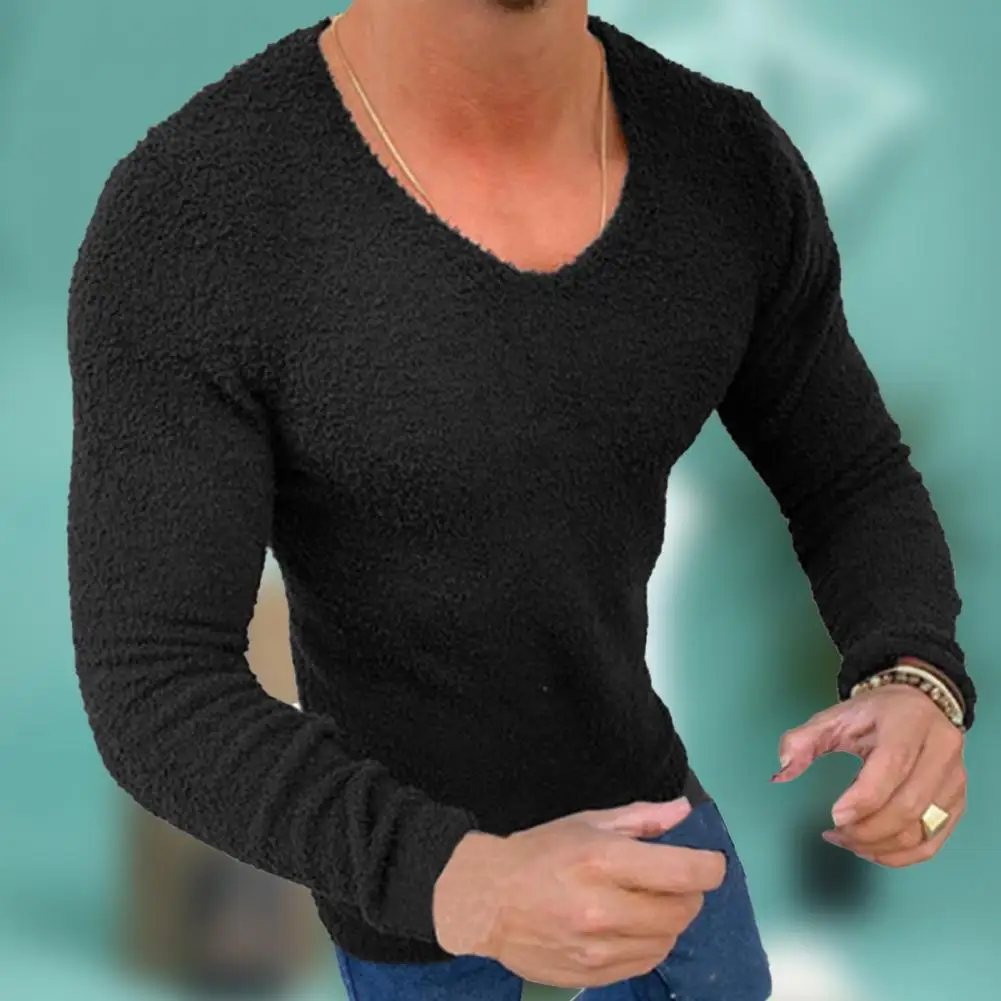 

Men's T-shirt Solid Color Warm Knitted Autumn Winter Pullover Crew Neck Casual Long Sleeve Knitted Tee Tops Pullover свитер