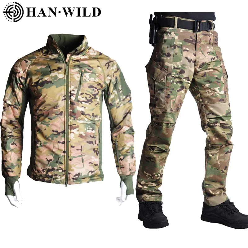 

Hiking Jackets Tactical Softshell Cycling Jacket / Pants Camouflage Hunting Clothes Military Uniform Men Windproof Camping Suits