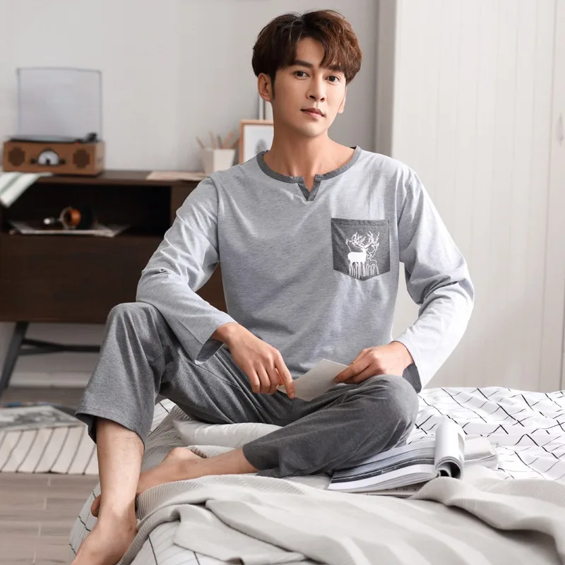 

Men's long sleeve cotton pajamas set high quality men's pajamas for home use, 2019