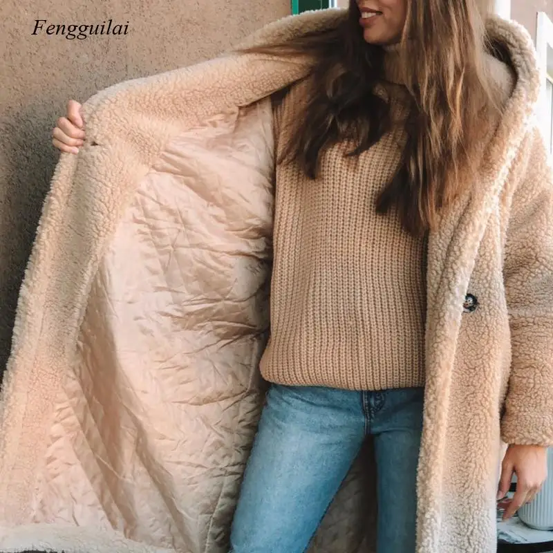 

Trendy Winter Hooded Teddy Jacket Coat Women Plus Size Oversized Loose Faux Fur Coats Thick Warm Long Overcoat Fur Jackets