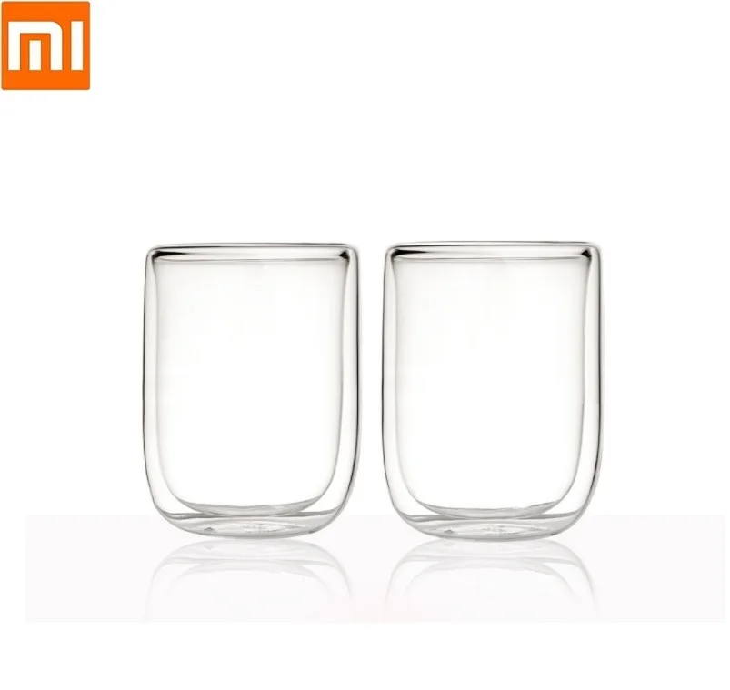 Xiaomi 2 шт., стеклянная двойная чашка, бытовая, двухслойная, термостойкая, офисная, чашка для воды, сока, молока, чая, чашка, 400 мл