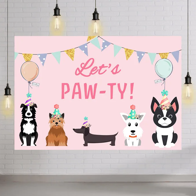 

Photography Background Puppy Dog Let's Paw-ty Doggy Pet Pink Girls Birthday Party Portrait Backdrop Photo Studio Props