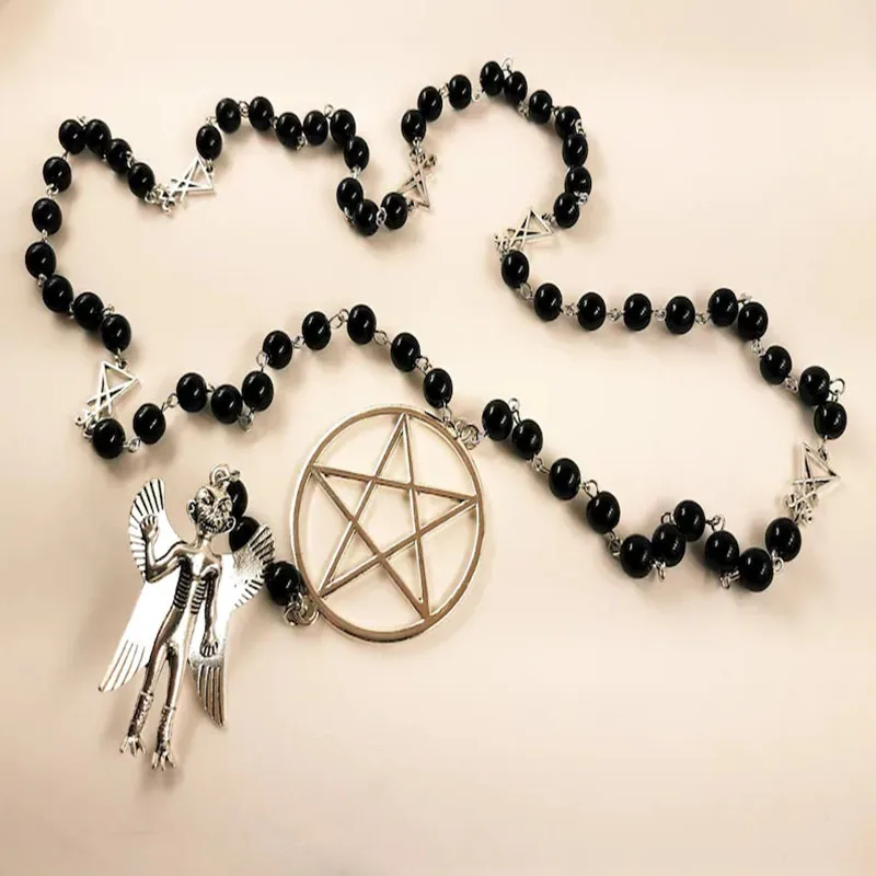 Pazuzu rosario-misterioso demone volante demone Rune lucifero rosario collana demone gotico perline satana perline proteggi regalo demone