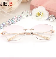 2020 new fashion anti blue light female frameless glasses ultralight butterfly hollow diamond can be customized myopia