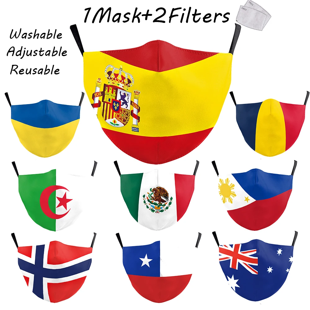 

Russia Spain UK Flag Fashion Print Masks Keep Fighting Face Adult Masks Fabric Kids Children Reusable Mask Dustproof Washable