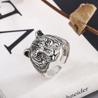 domineering silver plated tiger head rings for women mens adjustable finger ring animal ring male punk jewelry accessories