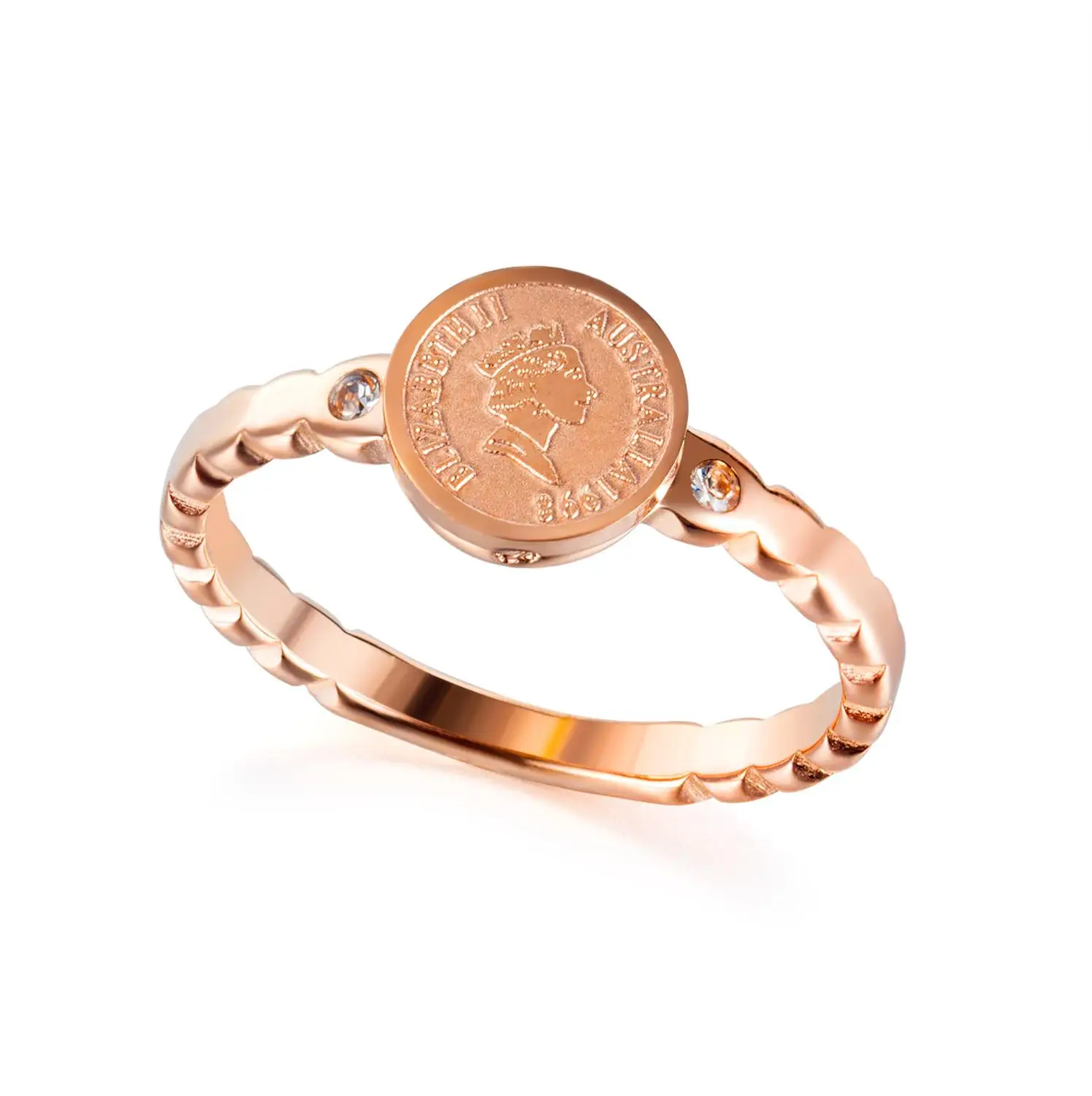 

2020 fashion zircon queen coin rings for women vintage kpop stainless steel rose gold finger jewelry accessories anel de namoro