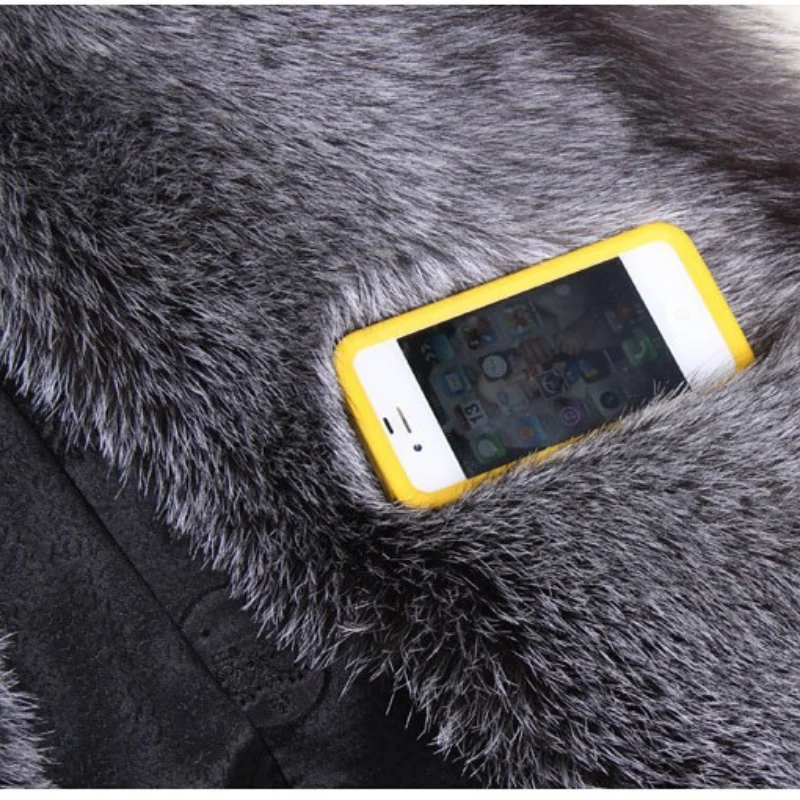Fashion Women's Autumn And Winter Models Of Imitation Fox Fur Black Mink With Silver Fox Coat Office Lady WOMEN Single Breasted