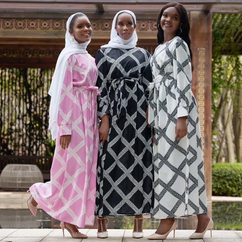 

Новое Африканское мусульманское платье, одежда в клетку, с длинным рукавом, с длинным рукавом, Дубай, абайя, с кристаллами, льняное платье, ма...