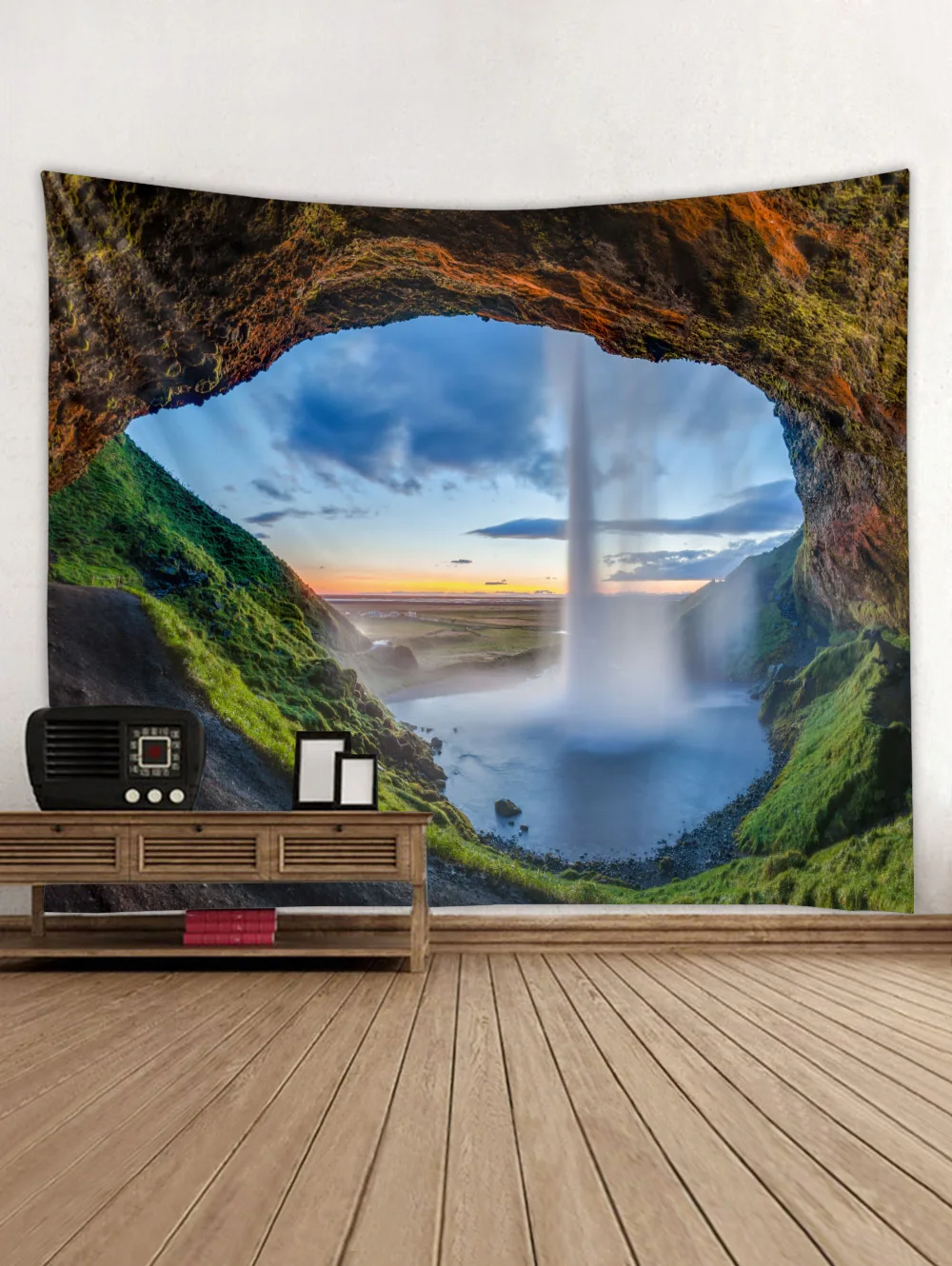 

Rock cave waterfall digital printing tapestry background hanging cloth factory direct sales can be customized size