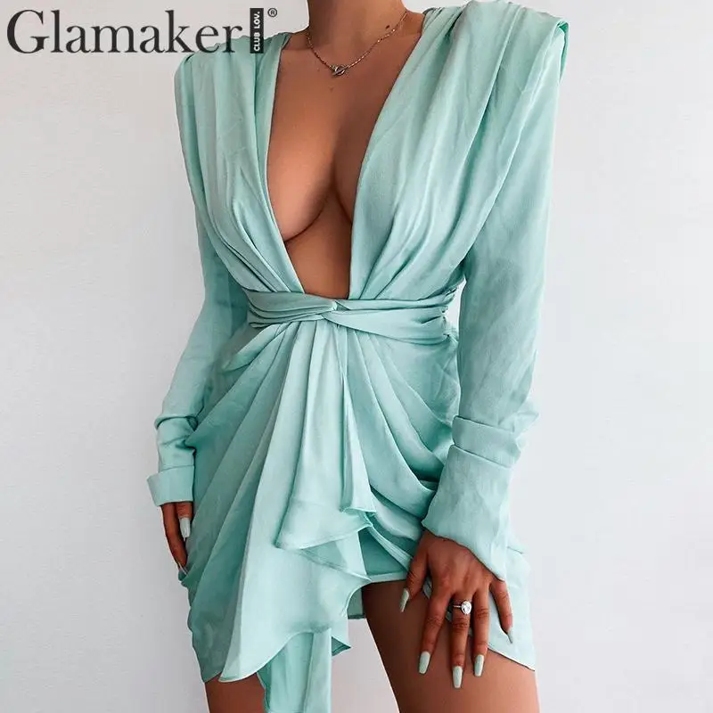 Glamaker сексуальное осеннее зеленое платье с длинным рукавом Женское зимнее