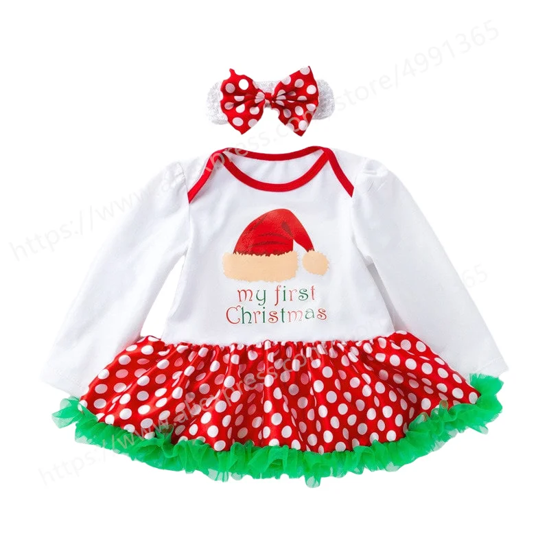 

Baby Girls Christmas Princess Dress 1 Year Old Xmas Party Long Sleeve Lace Dress Winter Infant Newborn 2nd Christening Gown
