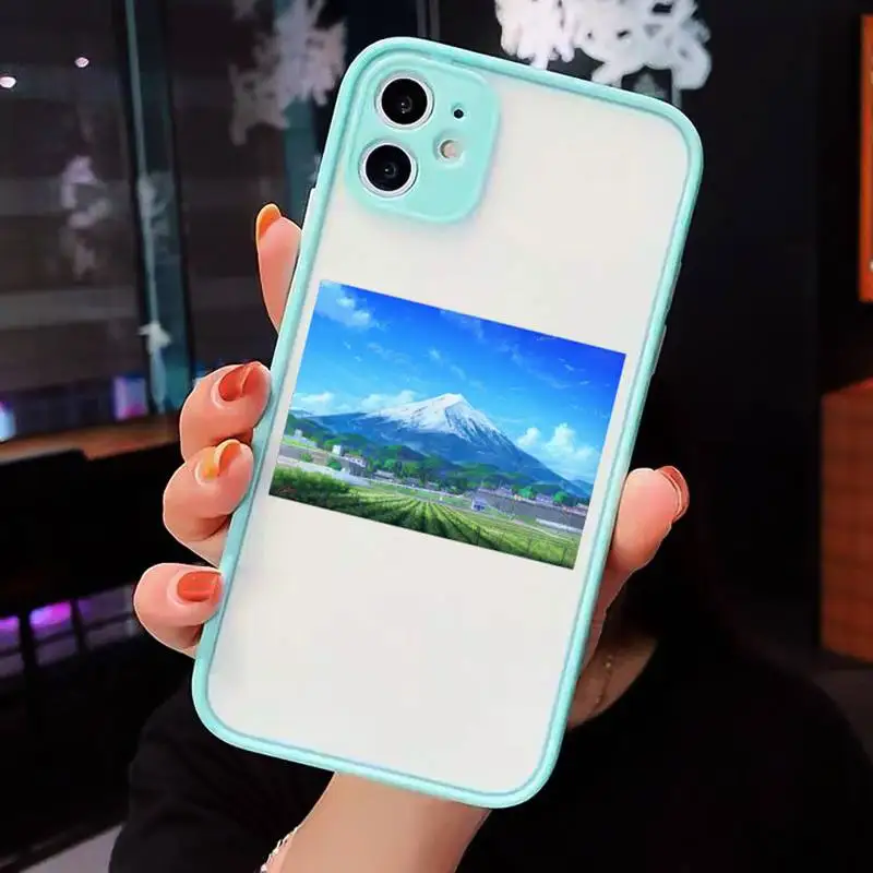 

Mount Fuji Art Painting Phone Case For iPhone 12 11 Mini Pro XR XS Max 7 8 Plus X Matte transparent blue Back Cover