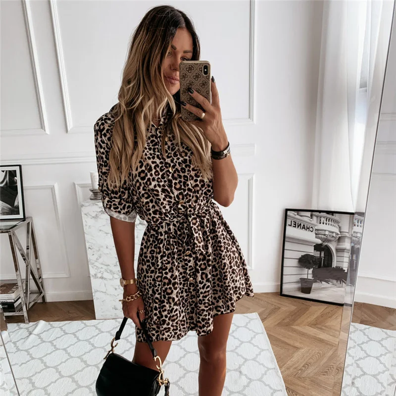 

Plus Size Women Dress Autumn Sexy Leopard Long Sleeve Casual Fashion Dress 2021 Mini Dress for Women