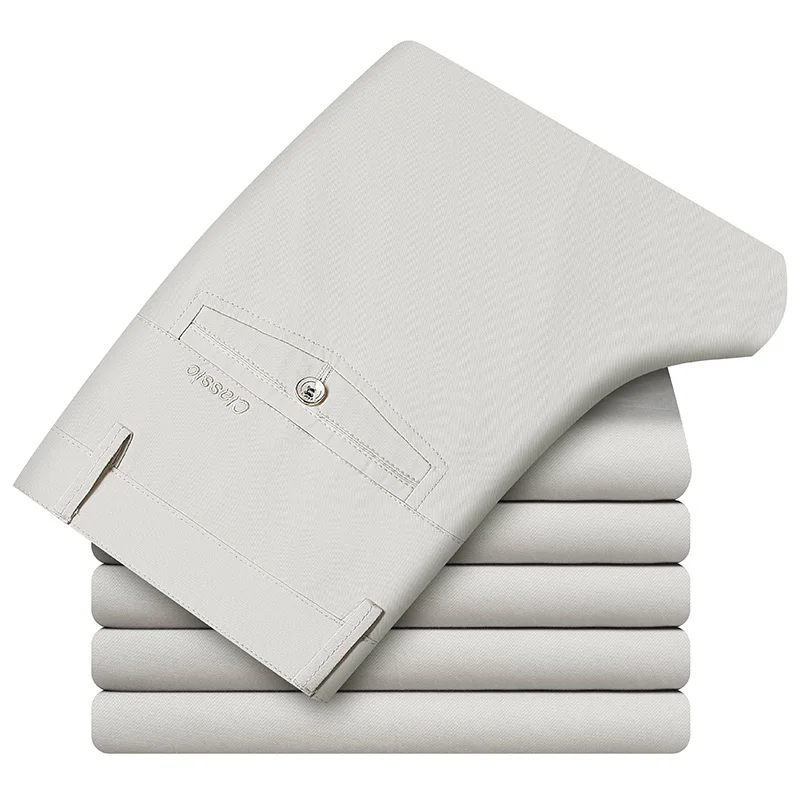 

2021 Summer Men'S High Waist Casual Pants Middle-Aged Loose Straight Thin Stretch Shorts Male High-End Brand Cropped Trousers