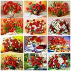 Алмазная живопись Huacan, мозаика из красных цветов, вышивка маком, цветочная ваза, Набор для вышивки крестиком, домашний декор