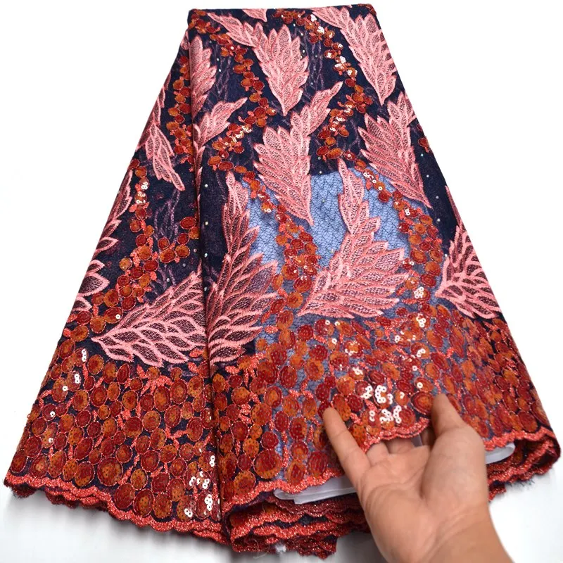 

2020 high quality African French net tulle Lace Fabric for party Latest sequins lace fabric 5 yards Nigerian Lace Fabrics